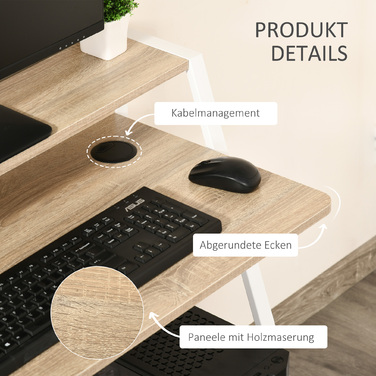 HOMCOM Desk Modern Computer Desk with Storage Shelf & Cable Management Metal Frame White Oak 84x45x85cm for Home Office & Study