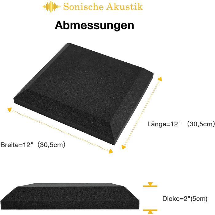 Акустичні панелі Fstop Labs для звукоізоляції, 3D шумопоглинаючий піропористий поролон (гриби), 12 шт, 30 x 30 x 5 см, чорний — для студії, офісу та дому