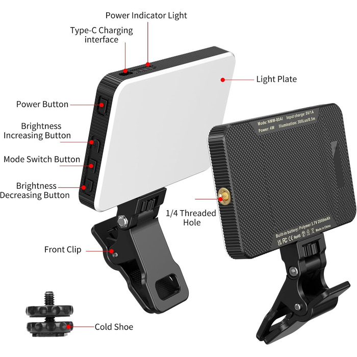 LED-відеолампа Newmowa NMW-80AI для селфі, TikTok, відеоконференцій та макіяжу, з датчиком світла