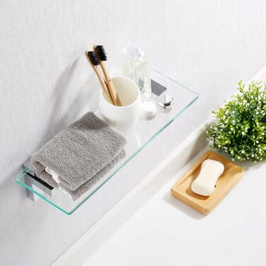 KES Shower Shelf for Hanging, Bathroom Shelf, Wall Shelf, Shower Glass Shelf, 8mm Shower Shelf, Bathroom Shelf, Tempered Glass with Shelf Supports, 60cm Brushed Nickel, BGS3201S60-2 (50 CM, Polished Chrome)