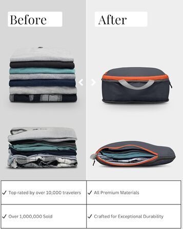 Набір органайзерів для подорожей Trippped Travel Gear, 7 шт., великі, компресійні, сірі/помаранчеві