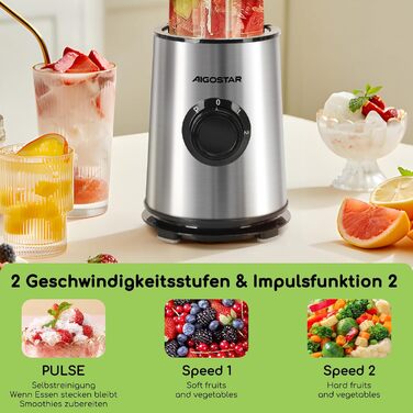 Блендер Aigostar для смузі, Mini Standmixer, 600W, 2 пляшки 800мл з кришкою, 2 швидкості + імпульсний режим, подрібнення льоду, пляшка Tritan, без BPA. Baron