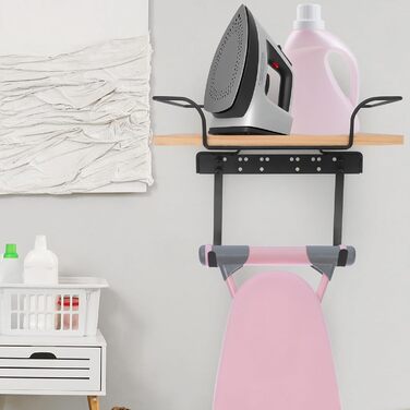 Настінна вішалка для праски та гладильної дошки, органайзер для прасування, дерев'яний підстав, регульовані гачки, для пральні