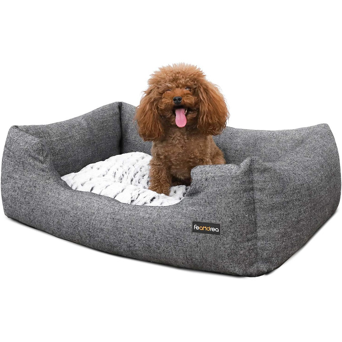 Feandrea Luxus Dog Bed, XL, Dog Cushion, made of Oxford fabric, with a non-slip bottom, 100 x 70 cm PGW28H (L 60 x W 50 x H 20 cm, Grey)