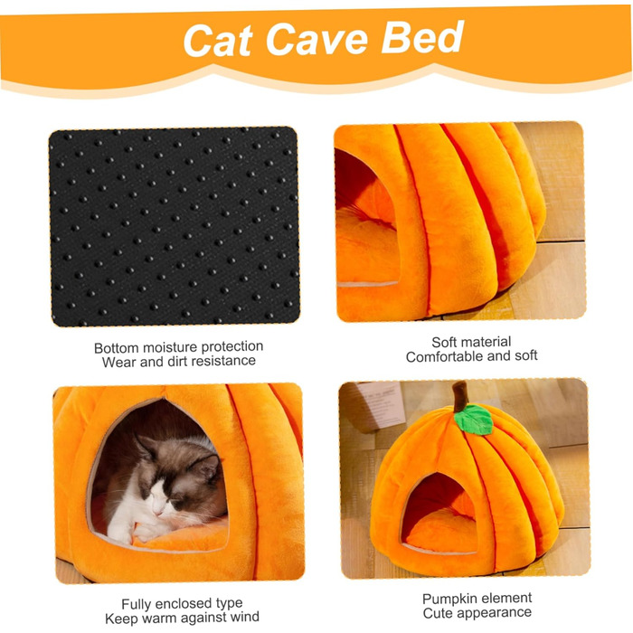 Кішка Будинок-Печера на Хелловін: Форма Гарбуза, Тепла та Зручна Печера для Кота