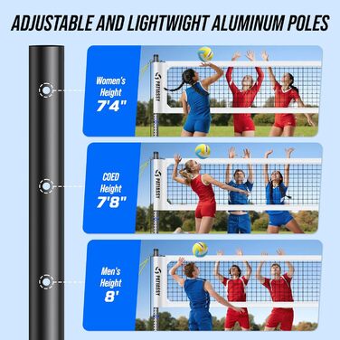 Portable Professional Volleyball Net Set for Outdoor Use - Adjustable Aluminum Poles, Winch, Ball & Carry Bag