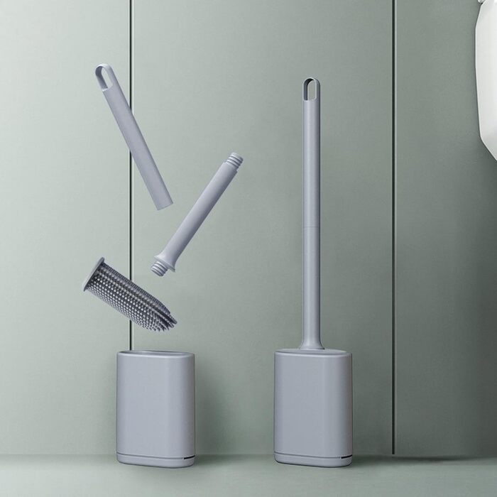 Силіконова щітка для унітазу Klobürste сірого кольору з кріпленням на стіну без свердління, швидковисихаючий тримач, настінний комплект