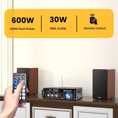 Міні підсилювач HiFi стерео 300Вт+300Вт, бездротовий аудіо підсилювач Bluetooth 5.0, MP3, SD, USB, FM, цифровий приймач для домашніх колонок