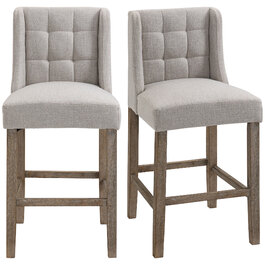 HOMCOM 2-Piece Bar Stool Set with Backrest, Upholstered Button-Tufted Bar Stools, Solid Wood, Includes Footrest, 47 cm x 50 cm x 101 cm, Grey + Natural