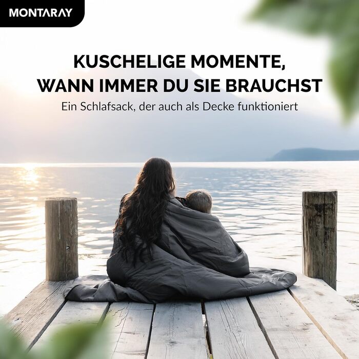 MONTARAY® 100% Cotton Sleeping Bag - Warm Outdoor Winter & Summer Sleeping Bag for 3-4 Seasons - Includes Pillow - Hut Sleeping Bag for Men & Women (75x190cm) - Grey