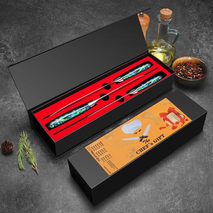 Набір кухонних ножів Damast Santoku 3 шт. з лезом 18 см (VG-10 сталь, ручка Abalone), подарункова коробка