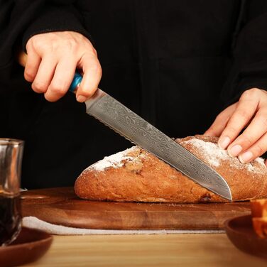 Японський ніж з дамаської сталі Hecef, 20 см, професійний кухонний ніж з ергономічною ручкою з смоли, 67 шарів, з захистом для ножа, подарунок для шеф-кухаря та любителів кулінарії