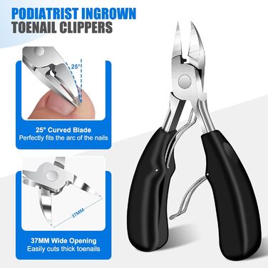 Кусачки для нігтів для літніх людей з широкою щелепою та довгою ручкою, кусачки для кутикули з кутовою головкою, для товстих нігтів, з контейнером для збору обрізків, подарунковий набір для чоловіків та жінок, чорні