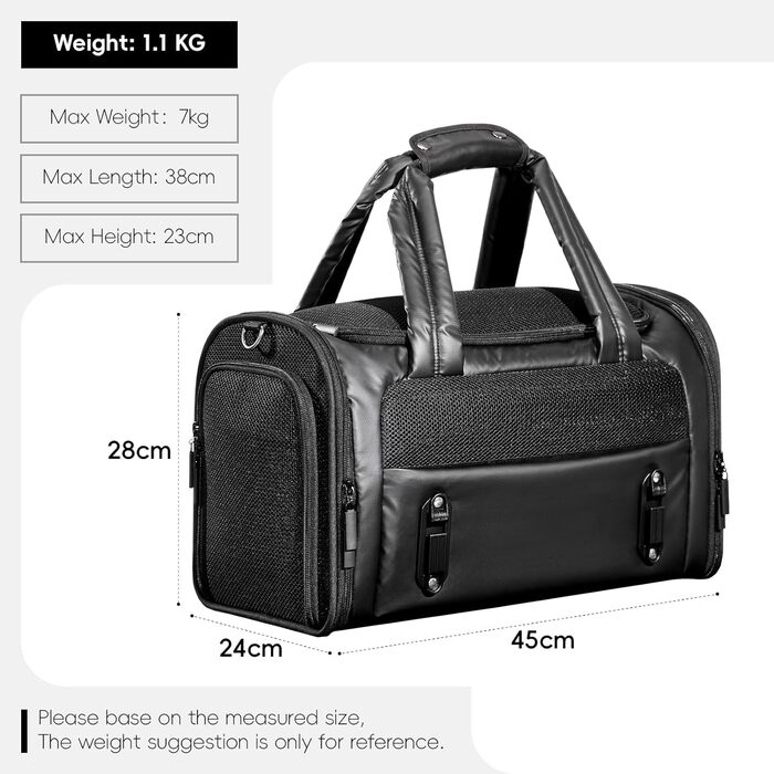 Транспортна переноска для собак та котів, чорна, M - складана переноска для подорожей літаком, авто та потягом