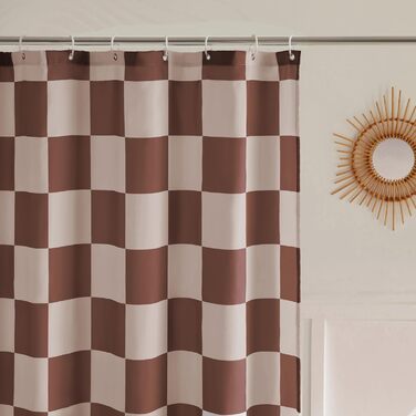 Тканинна шторка для душу в стилі ретро з шаховим візерунком, рожево-хакі, 183x183 см