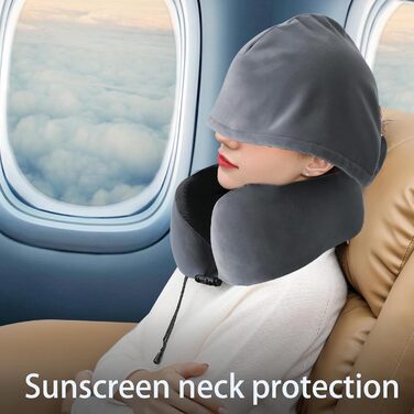 Подушка для шиї Memory Foam | Подушка для подорожей в літак з 95% захистом від світла, регульована підтримка шиї, для подорожей, офісу та сну на боці (темно-сіра)