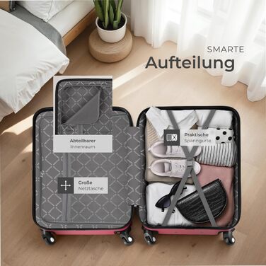 Набір валіз Tectake 4-TLG: міцні валізи з колесами 360°, TSA-замком, великий об'єм, роздільний внутрішній простір, ручна валіза на телескопічному стійці - шампань (винно-червоний)