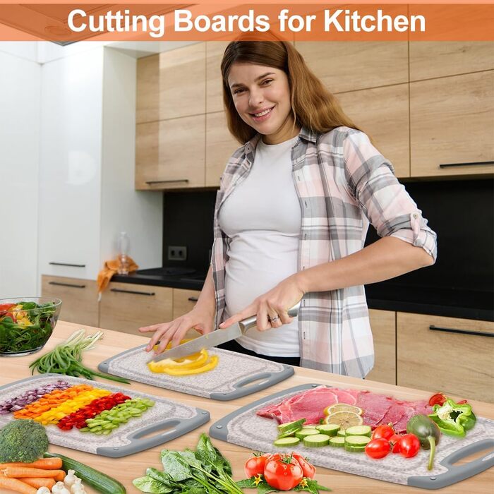 Набір обробних дощок KIMIUP з пластику, 3 шт. з неслизькими ручками, BPA-Free, для кухні, набір дощок для нарізання, миючі в посудомийній машині
