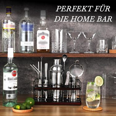 Набір для коктейлів Boston Cocktail Shaker Set 20 предметів з підставкою, 825 мл, нержавіюча сталь, для дому, професійний, з аксесуарами та рецептами, ідеальний подарунковий набір (сріблястий)