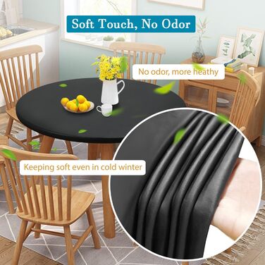 Rinpon Double Fitted PU Round Tablecloth, Anti-Tear Wipeable Elastic, Soft-Touch, Waterproof, Oil-Resistant (Black, 45