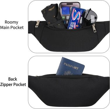 Чоловіча/жіноча поясна сумка на пояс, унісекс, водонепроникна, стильна, нейлон, для спорту, подорожей, прогулянок з собакою (чорна)
