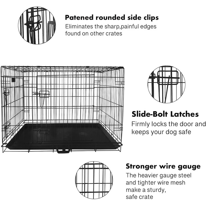 Клітка для собак 91 x 56 x 62 см, складана, з 2 дверцятами, переносна клітка для собак, автоклітка, з піддоном, дротяна клітка для собак