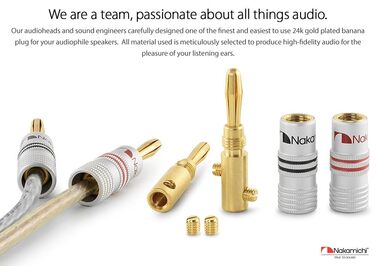 Штекери Nakamichi 24K позолочені бананники 12-18 AWG для акустики, підсилювачів, Hi-Fi, AV-ресиверів, стерео, домашнього кіно, аудіокабелів, 4 шт. (2 пари)