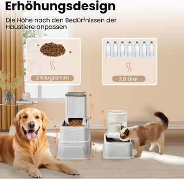 Автоматичний кормушка для собак 7L (2 шт.) з нержавіючою чашею, регульована висота, XXL, для середніх та великих собак та Maine Coon, 39 x 23 x 41 см