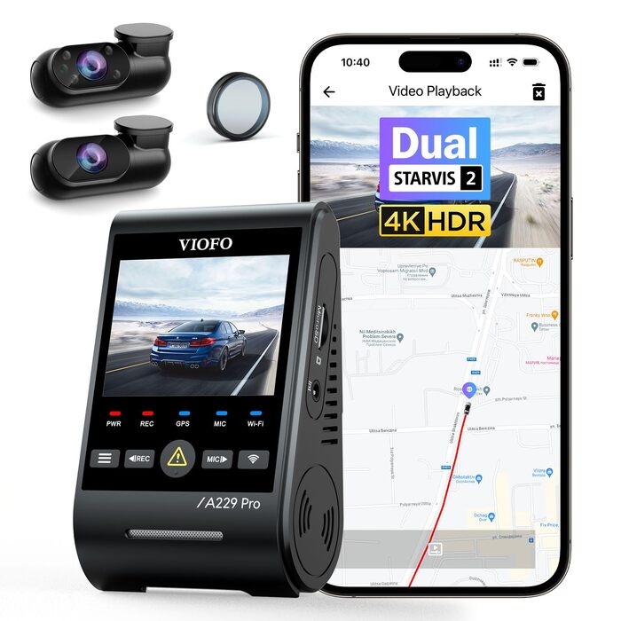 Автомобільний відеореєстратор VIOFO A229 Pro 3CH (4K+2K+1080P), Dual STARVIS 2, GPS, 5GHz WLAN, 3-канальний