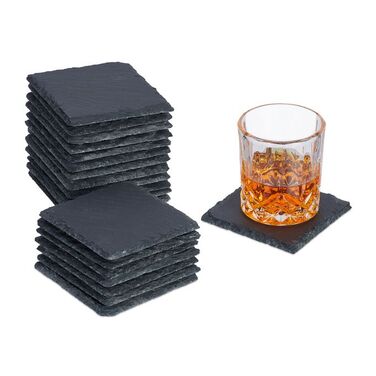 Relaxdays Set of 20 Slate Coasters, 10x10 cm