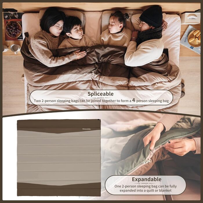 Спальний мішок Naturehike YC для 2 осіб, 3-4 сезони, теплий, для дорослих та дітей, для кемпінгу та подорожей