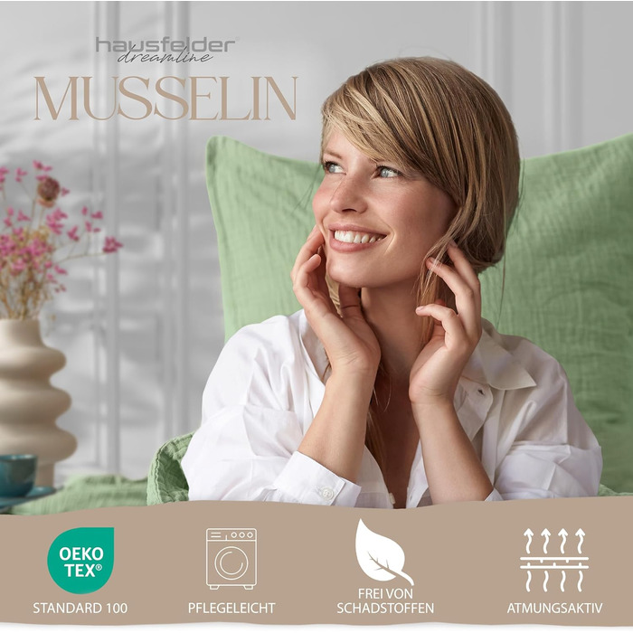 Дитяча постільна білизна з мусліну Hausfelder, ковдра 100x135 см, зелена