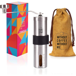 NOUTEN® Преміум ручна кавомолка з керамічним жорном - компактна кавомолка з сумкою та кріпленням для подорожей, плавне регулювання помелу