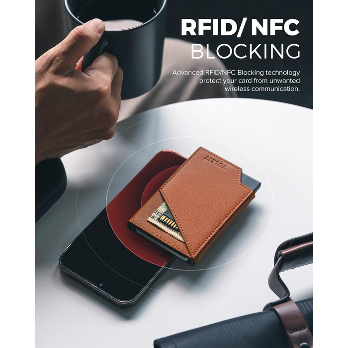 Чоловічий гаманець-картхолдер VULKIT з RFID-захистом, сліма металевий кейс з відділенням для купюр та монет, коричневий