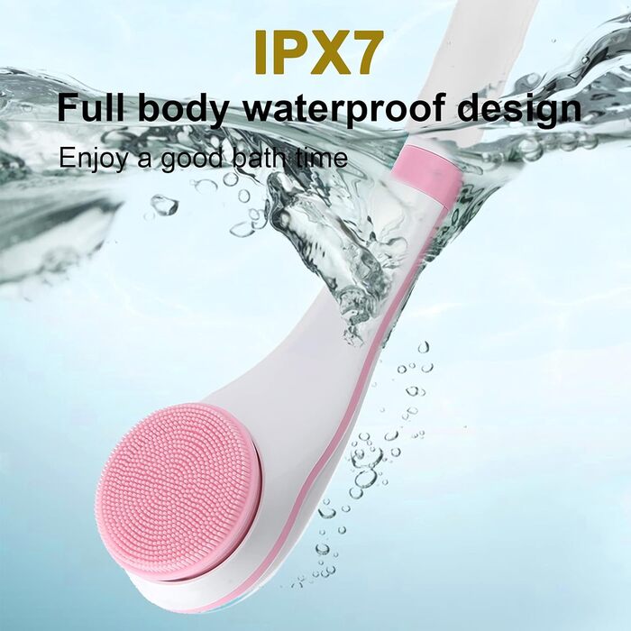 Electric Body Scrub Brush with USB Charger, 6 Speed Adjustable Body Brush Set Shower Brush Back Scrubber Multifunction Long Handle Massager, Long Handle for (Pink)