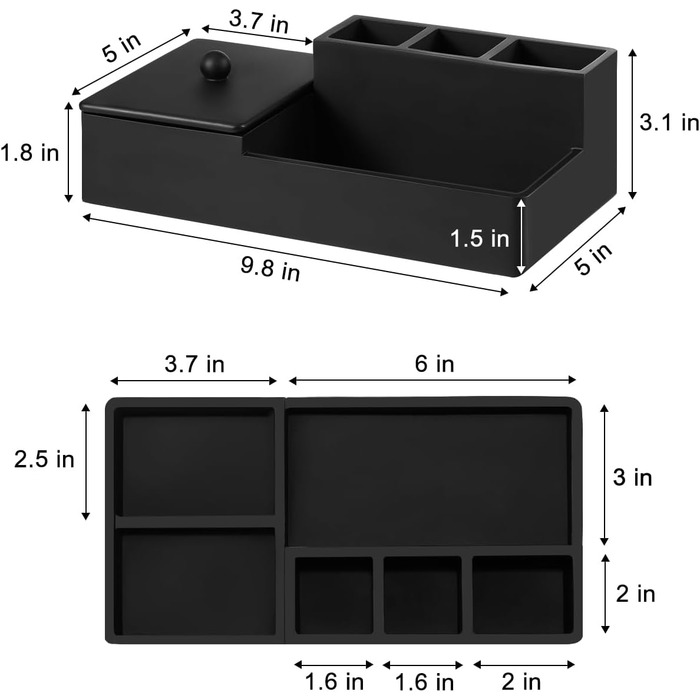 Тримач для зубних щіток Luxspire з 3 відсіками, для електричних зубних щіток, органайзер для пасти та ручок, білий, 6 відсіків, чорний