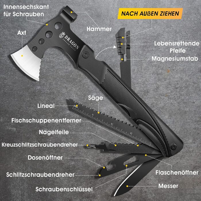 Camping Axe Hatchet, Outdoor Survival Multitool Small Axe, Aluminum Handle 15-in-1 Multifunction Tool with Hammer Saw Knife, mini tool - Gifts for Men