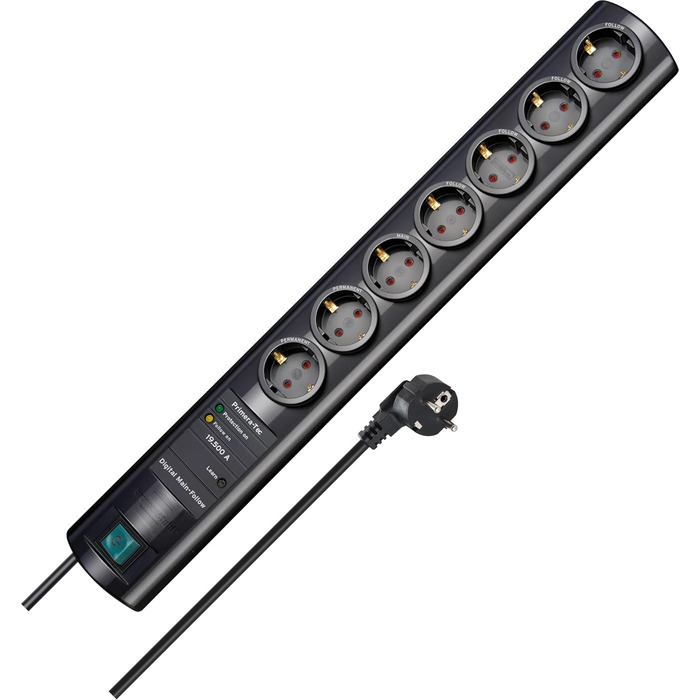 Смуга живлення Brennenstuhl Primera-Tec Comfort Switch Plus з захистом від перенапруги (2м кабель, вимикач та RJ-11 роз'єм) чорна з ручним/ножним вимикачем (7 розеток, функція Main-Follow, Single)