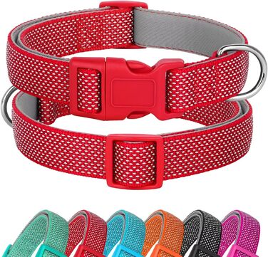 Відбиваючий нашийник для собак Didog з пряжкою, регульований, м'який неопрен, з підкладкою, нейлон, для малих, середніх та великих собак, зелений, L (M: Neck 25-43cm, Червоний)