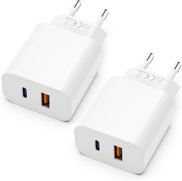 Зарядний пристрій USB-C 25W з адаптером USB [2 в 1] (2 шт.) для iPhone/iPad/навушників/телефону. Мережевий адаптер, багатофункціональний зарядний пристрій, підтримка PD 3.0, швидка зарядка, білий. Без кабелю.