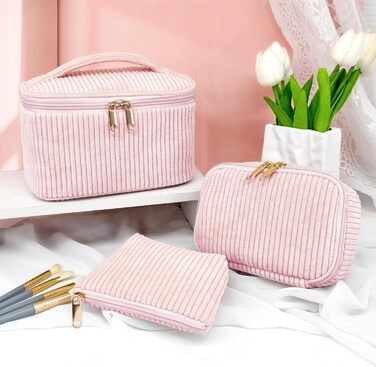 Набір косметичок для жінок: 3 шт. для макіяжу, подорожей та повсякденного використання (рожевий)