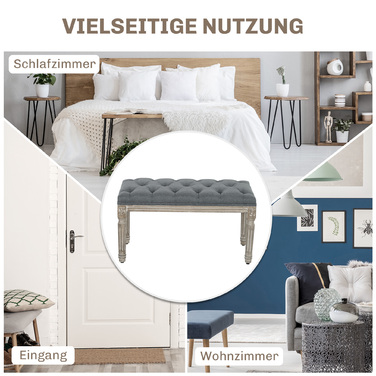 HOMCOM Upholstered Bench Gray Vintage Style Bench with Button Tufting from Rubber Wood & Linen 142x47x51cm for Dining Room & Entryway