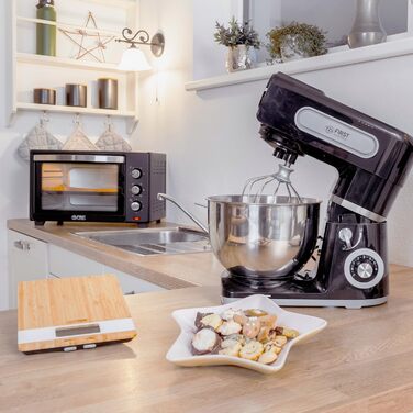 Кухонна машина TZS First Austria професійна | Міксер з чашею 6 л, 1500 Вт, 6 швидкостей, з набором насадок (міксер, гак для тіста, вінчик), нержавіюча сталь