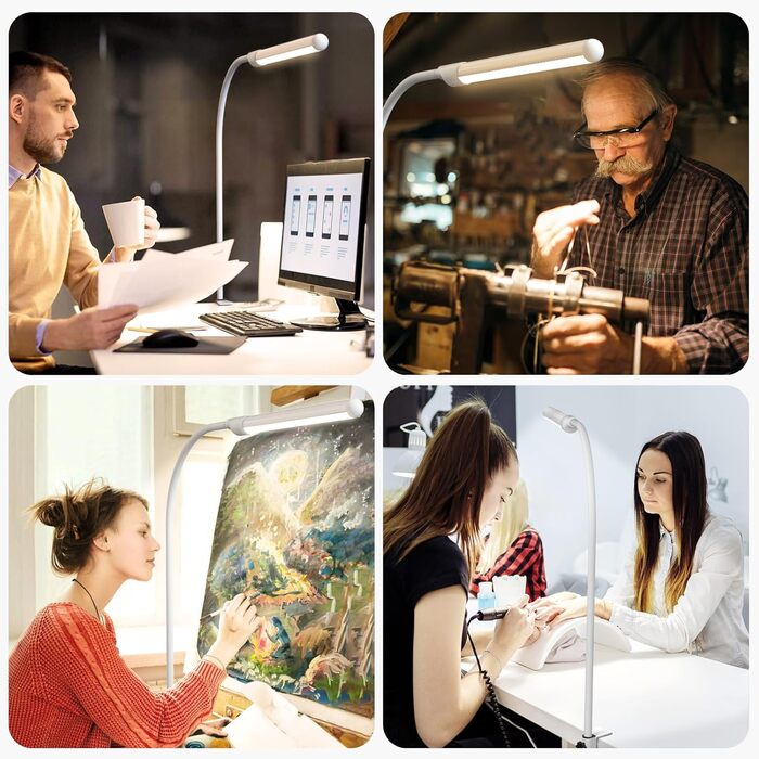 LED настільна лампа SIBI LIGHTING з жестами, 7W, 38 см, регульована яскравість, для роботи, навчання, ігор, білий