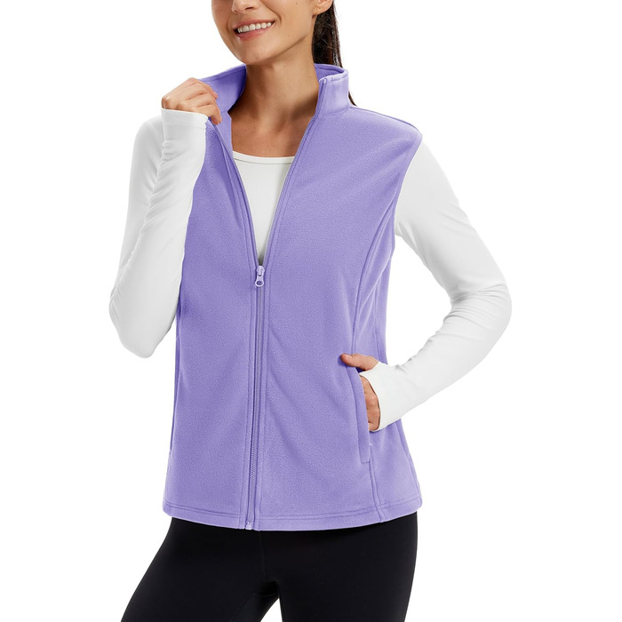 TACVASEN жіноча флісова жилетка для активного відпочинку, тепла жилетка з блискавкою та кишенями, спортивна жилетка для жінок (L, світло-фіолетовий)