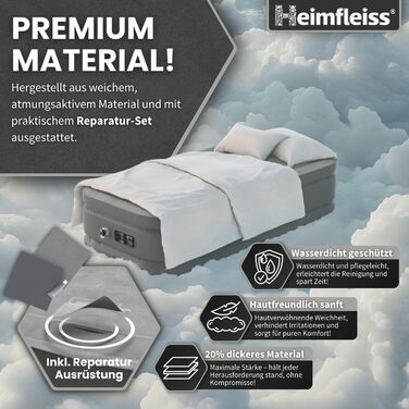 Надувний матрац Heimfleiss® для 1 особи | Преміум самонадувний матрац 100x200 см | Швидко надувний матрац для гостей та подорожей | Самостійно надувний кемпінговий матрац + насос сірого кольору