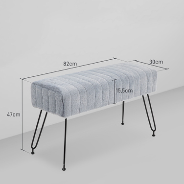HOMCOM Лавка з м'яким сидінням з імітацією штучного хутра, 82 x 30 x 47 см, сіра, металеві ніжки, банкетка для взуття, підійде для коридору, спальні, вітальні.