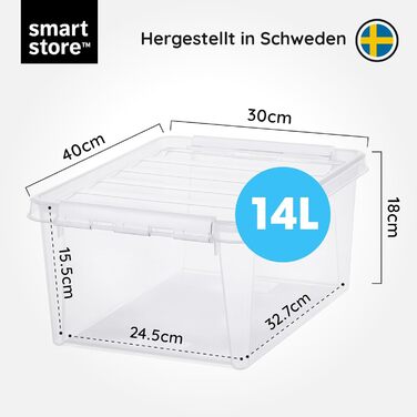 SmartStore - 4x Storage Box with Lid Classic 8L (34x25x16cm) | Stackable Box with Lid | Food-Safe Plastic Box | Plastic Box with Lid & Reinforced Corners | 10 Year Warranty (14.0l)