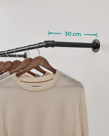 SONGMICS Wall Mounted Clothes Rails, 2 Pack, Coat Rails, Wall Mount, Space-Saving, 92 x 30 x 7.5 cm, Easy Assembly, Industrial Design, for Small Apartments, Black HSR67BK02