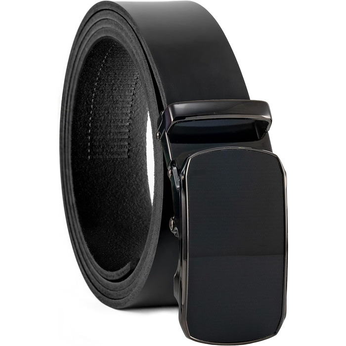 Чоловічий шкіряний ремінь Volmer ATG з автоматичною застібкою та регулюванням | Ширина 35 мм, розмір пояса 125 см, чорний колір, можна укоротити